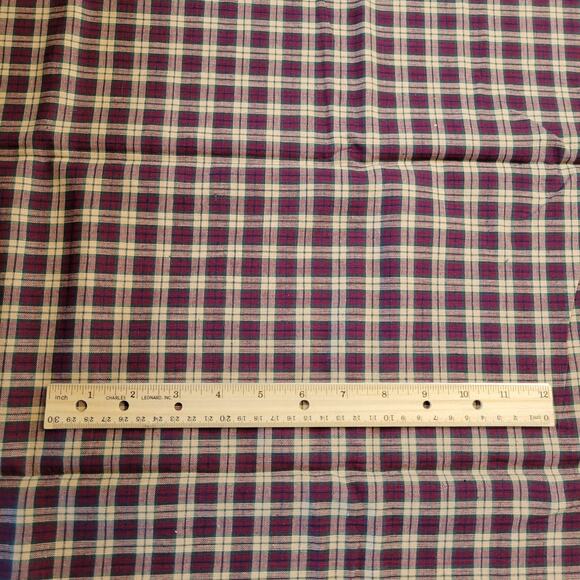 Plaid Fabric Burgundy Beige Cotton 22"x44" Small Piece for Quilting Crafts - Picture 8 of 9